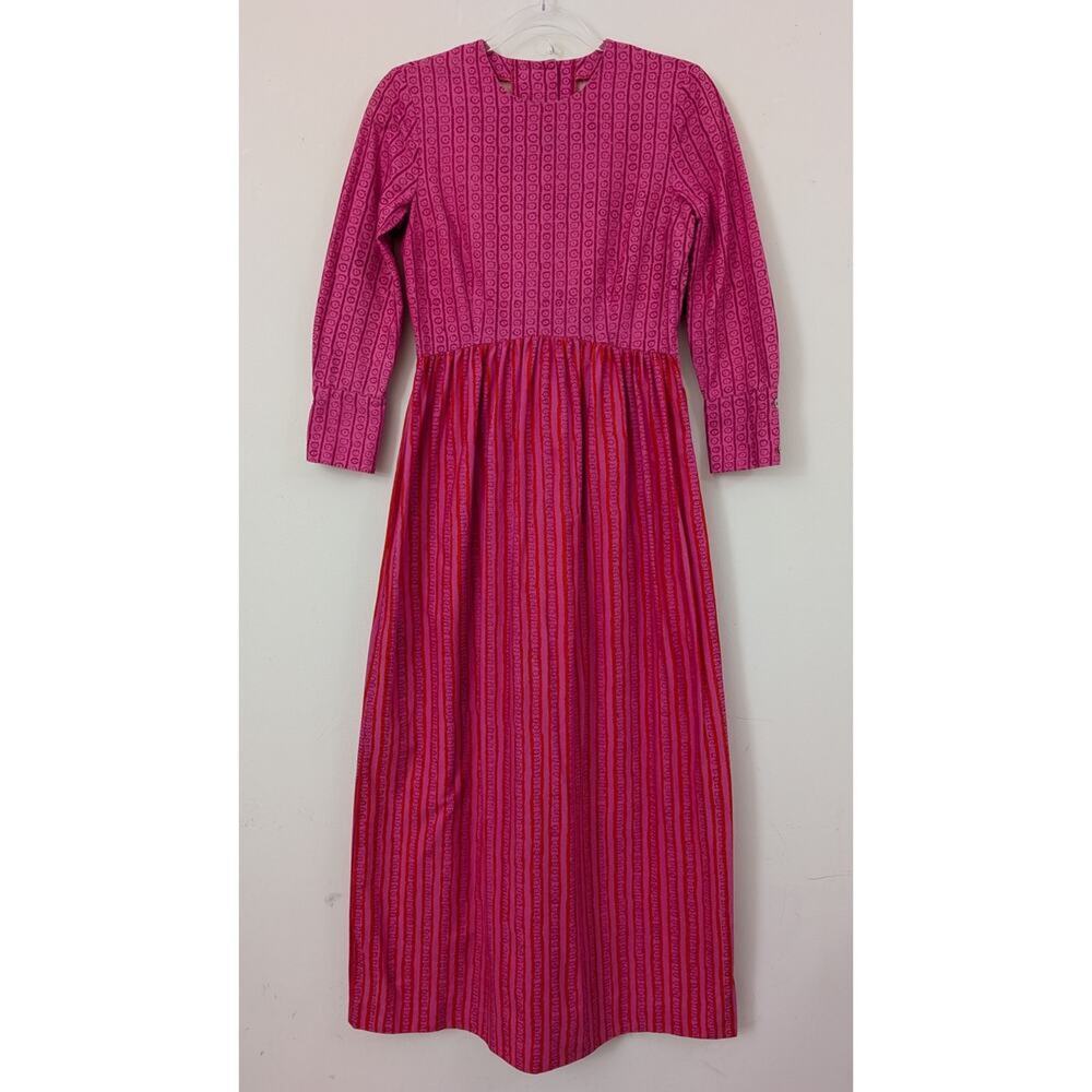 RARE Marimekko Pink Kukkaraita Design Vuokko Nurmesniemi 60s Cotton Maxi Dress - Picture 5 of 15
